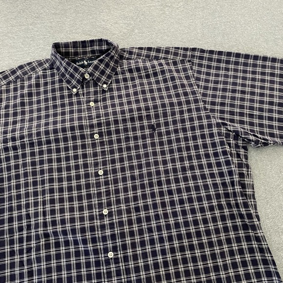 Ralph Lauren Blake Dress Shirt Mens Large Navy Plaid Short Sleeve Button Up - Picture 1 of 16